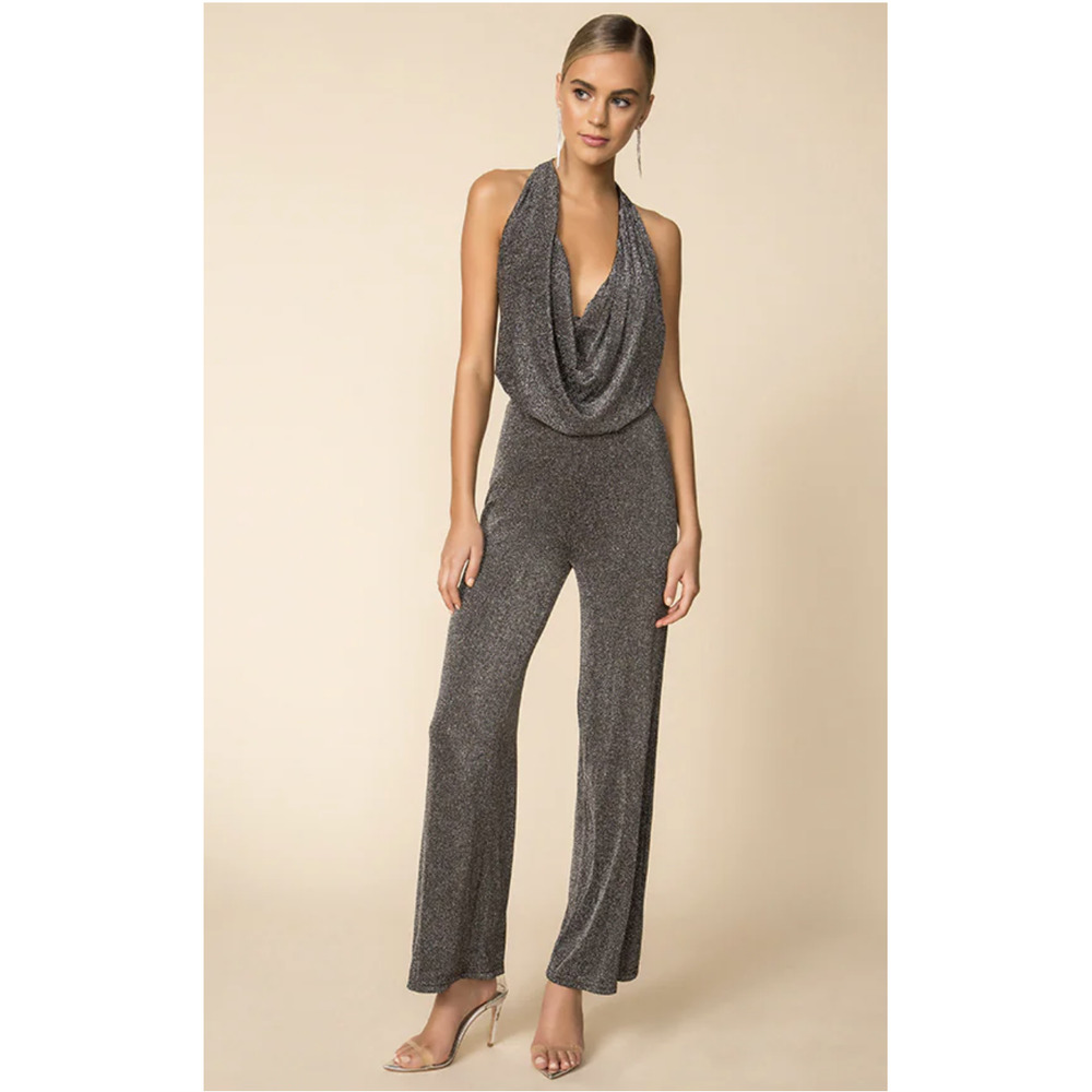 NWT Superdown Saffron Cowl Neck Silver Jumpsuit